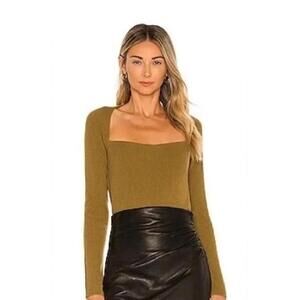 The Sei Square Neck Wool Cashmere Blend Sweater Top Small MSRP$356 Revolve Kelp